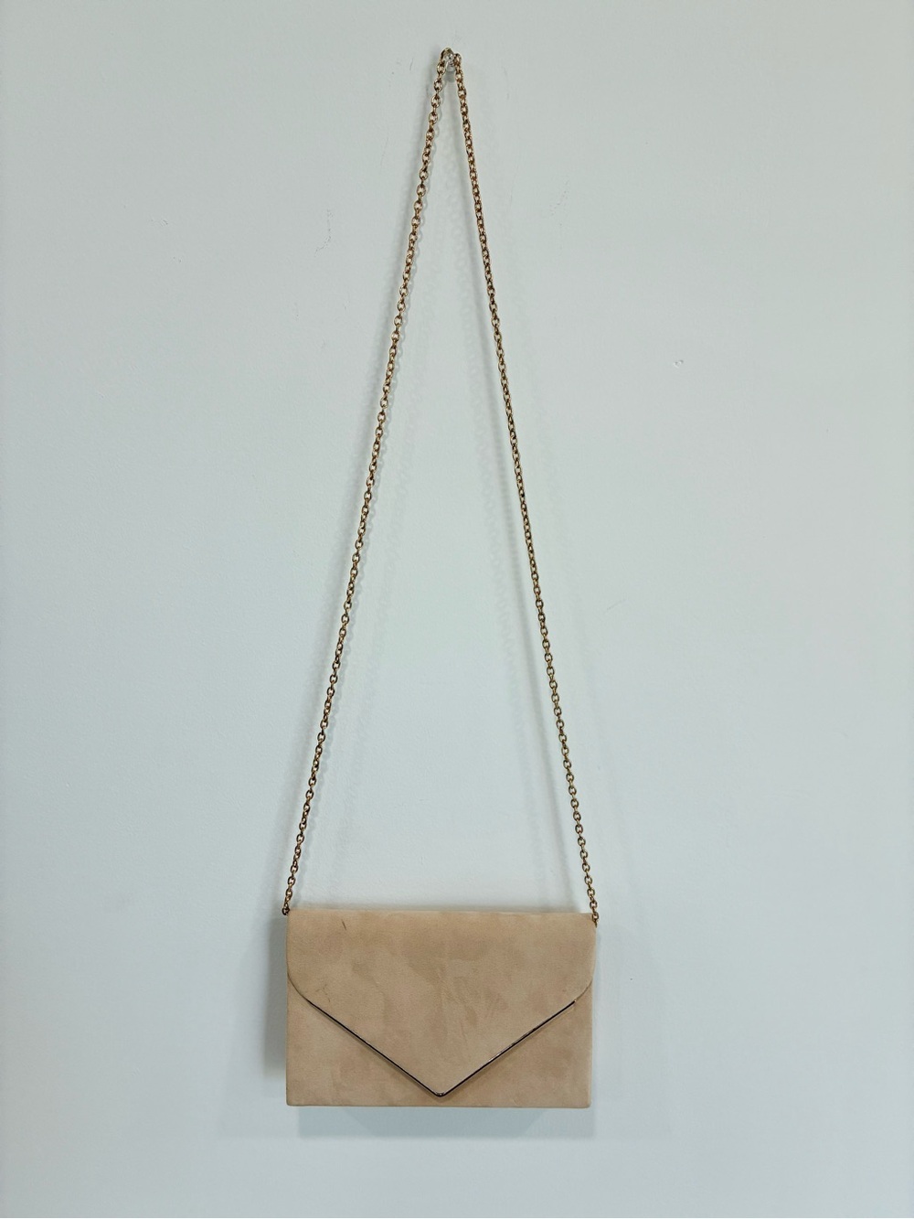 Beige Envelope Crossbody Bag with Gold Chain